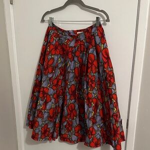 Retro H&M Red and Blue Floral A-Line Skirt